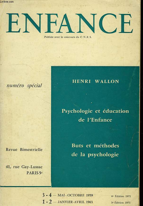 ENFANCE, N 3-4, MAI-OCT. 1959, JAN.-AVRIL 1963