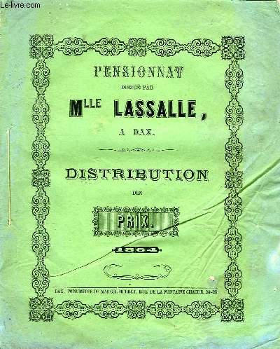 PENSIONNAT DIRIGE PAR Mlle LASSALLE, DAX, DISTRIBUTION DES PRIX, 1864