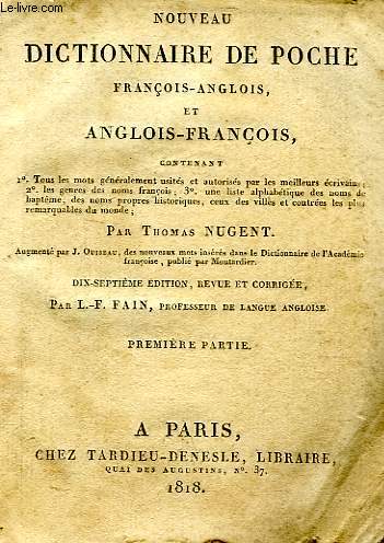 NOUVEAU DICTIONNAIRE DE POCHE FRANCOIS-ANGLOIS, ET ANGLOIS-FRANCOIS