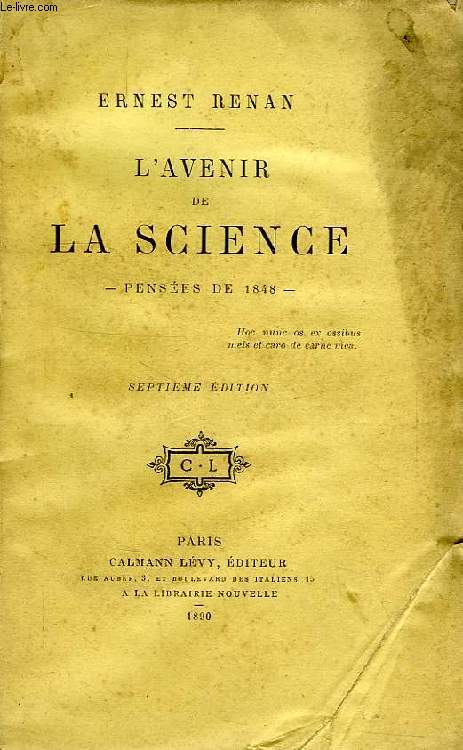 L'AVENIR DE LA SCIENCE, PENSEES DE 1848