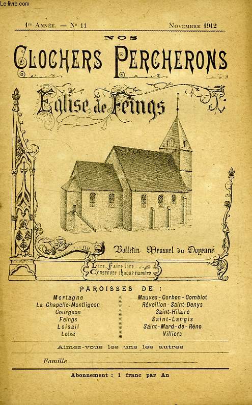 NOS CLOCHERS PERCHERONS, BULLETIN MENSUEL DU DOYENNE, 1re ANNEE, N 11, NOV. 1912