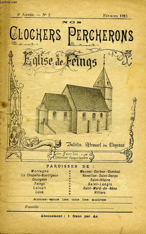 NOS CLOCHERS PERCHERONS, BULLETIN MENSUEL DU DOYENNE, 2e ANNEE, N 2, FEV. 1913