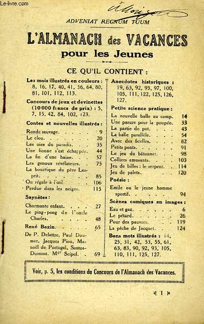 L'ALMANACH DES VACANCES POUR LES JEUNES, 1933