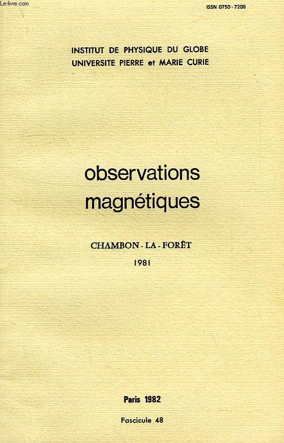 OBSERVATIONS MAGNETIQUES, CHAMBON-LA-FORET 1981 (FASC. N 48)