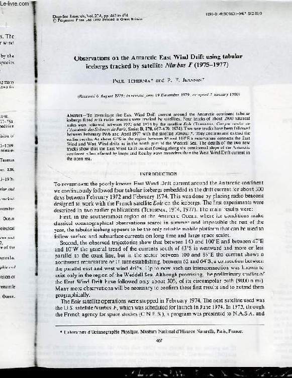 OBSERVATIONS ON THE ANTARCTIC EAST WIND DRIFT USING TABULAR ICEBERGS TRACKED BY SATELLITE NIMBUS F (1975-1977)