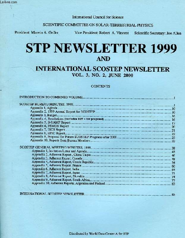STP NEWSLETTER 1999 AND INTERNATIONAL SCOSTEP NEWSLETTER, VOL. 3, N 2, JUNE 2000