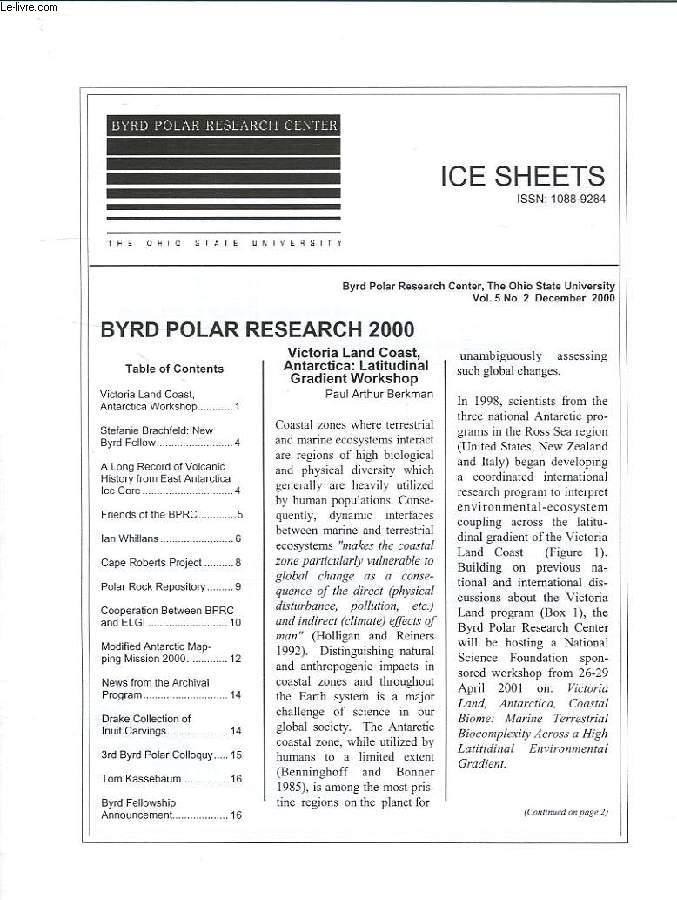 ICE SHEETS, BYRD POLAR RESEARCH CENTER, VOL. 5, N 2, DEC. 2000