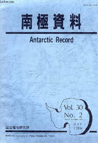 ANTARCTIC RECORD, VOL. 30, N 2, JULY 1986