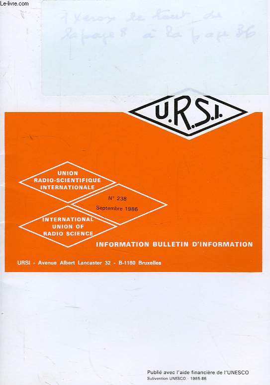URSI, INFORMATION BULLETIN, N 238, SEPT. 1986