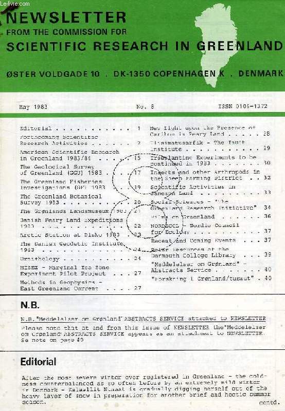 NEWSLETER FROM THE COMMISSION FOR SCIENTIFIC RESEARCH IN GREENLAND, N 8, MAY 1983