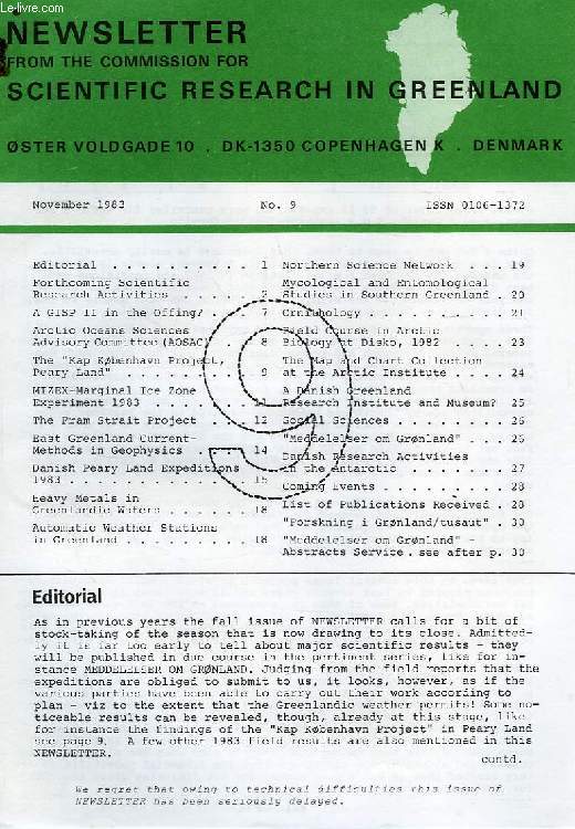 NEWSLETER FROM THE COMMISSION FOR SCIENTIFIC RESEARCH IN GREENLAND, N 9, NOV. 1983