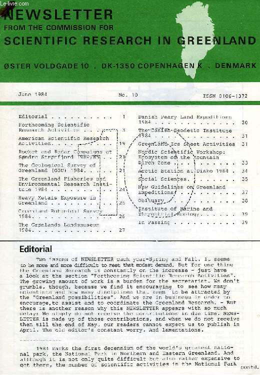 NEWSLETER FROM THE COMMISSION FOR SCIENTIFIC RESEARCH IN GREENLAND, N 10, JUNE 1983