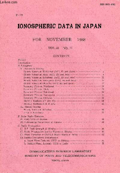 IONOSPHERIC DATA IN JAPAN, FOR OCT. 1988, VOL. 40, N 11 (F-479)