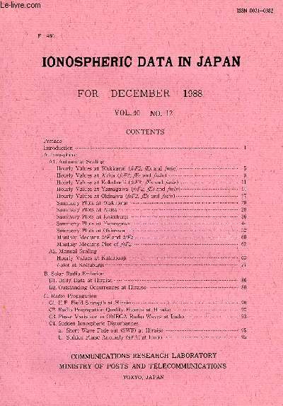 IONOSPHERIC DATA IN JAPAN, FOR OCT. 1988, VOL. 40, N 12 (F-480)