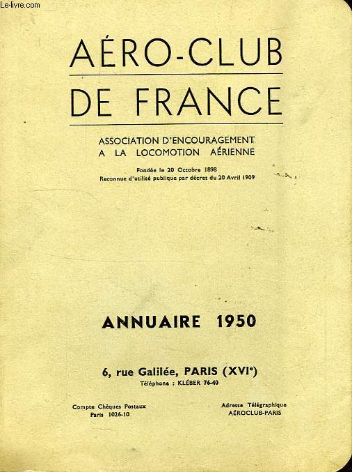 AERO-CLUB DE FRANCE, ANNUAIRE 1950