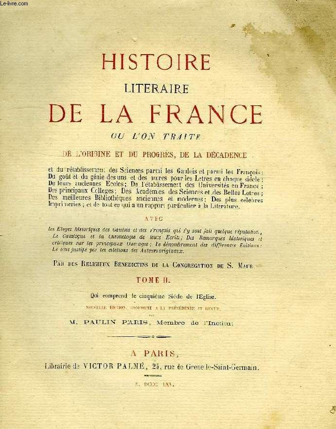 HISTOIRE LITTERAIRE DE LA FRANCE, TOME II