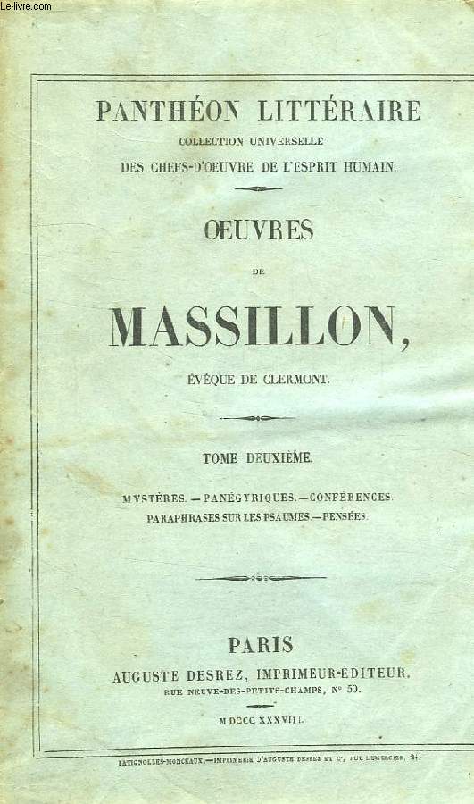 OEUVRES DE MASSILLON, EVEQUE DE CLERMONT, TOME II