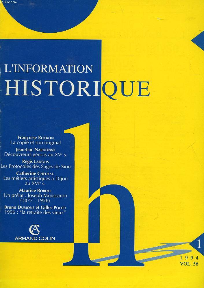 L'INFORMATION HISTORIQUE, 1, 1994, VOL. 56