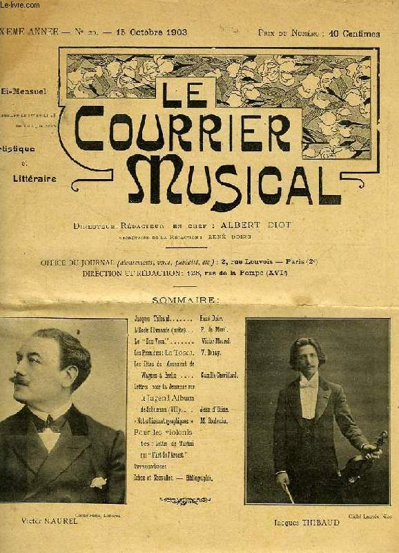 LE COURRIER MUSICAL, 6e ANNEE, N 20, 15 OCT. 1903