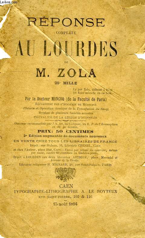 REPONSE COMPLETE AU LOURDES DE M. ZOLA