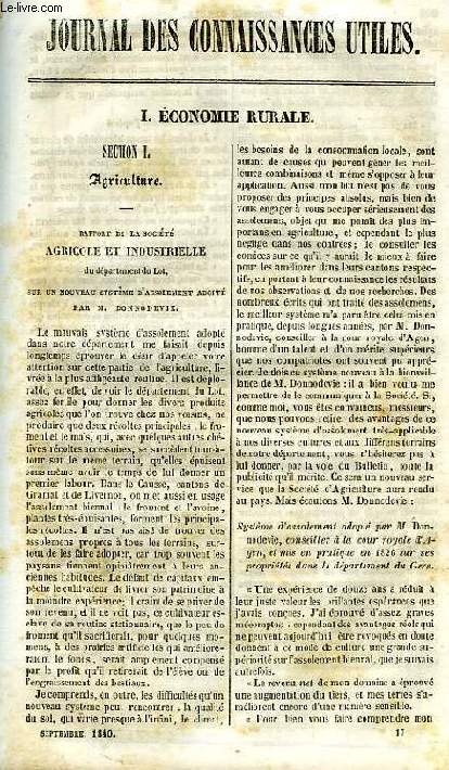 JOURNAL DES CONNAISSANCES UTILES, N 9, SEPT. 1840