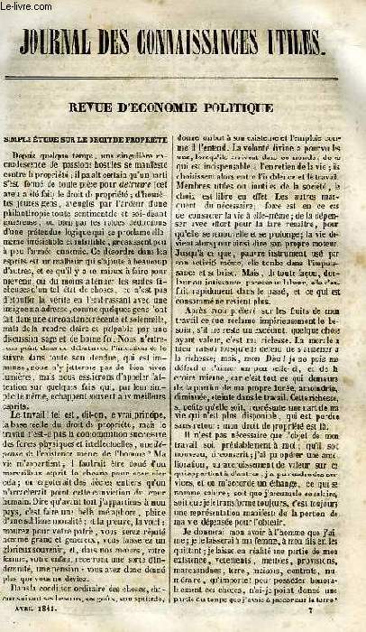 JOURNAL DES CONNAISSANCES UTILES, N 4, AVRIL 1841