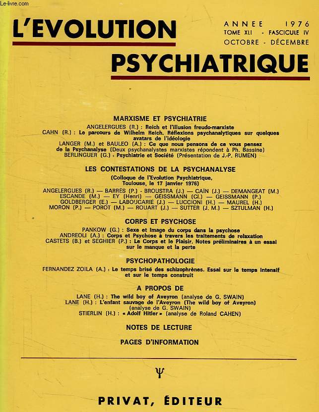L'EVOLUTION PSYCHIATRIQUE, TOME XLI, FASC. IV, OCT.-DEC. 1976