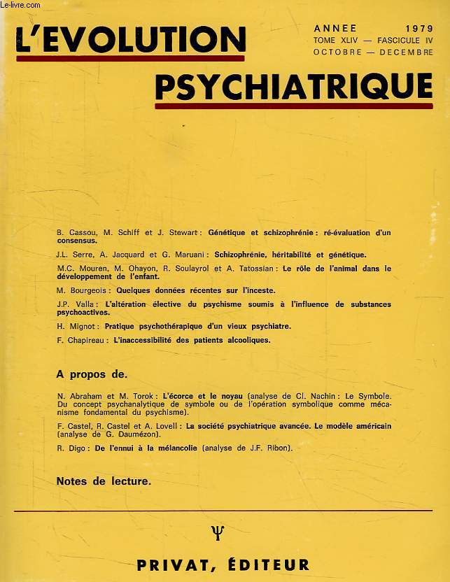 L'EVOLUTION PSYCHIATRIQUE, TOME XLIV, FASC. IV, OCT.-DEC. 1979