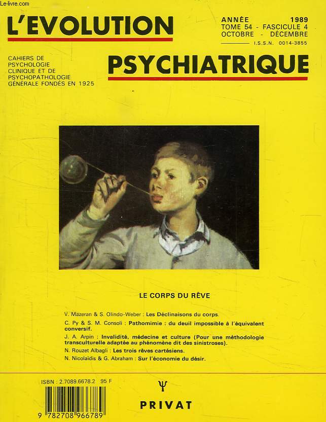 L'EVOLUTION PSYCHIATRIQUE, TOME 54, FASC. 4, OCT.-DEC. 1989