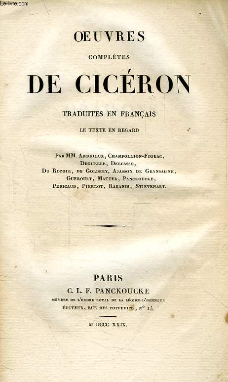 OEUVRES COMPLETES DE CICERON, TOME VI