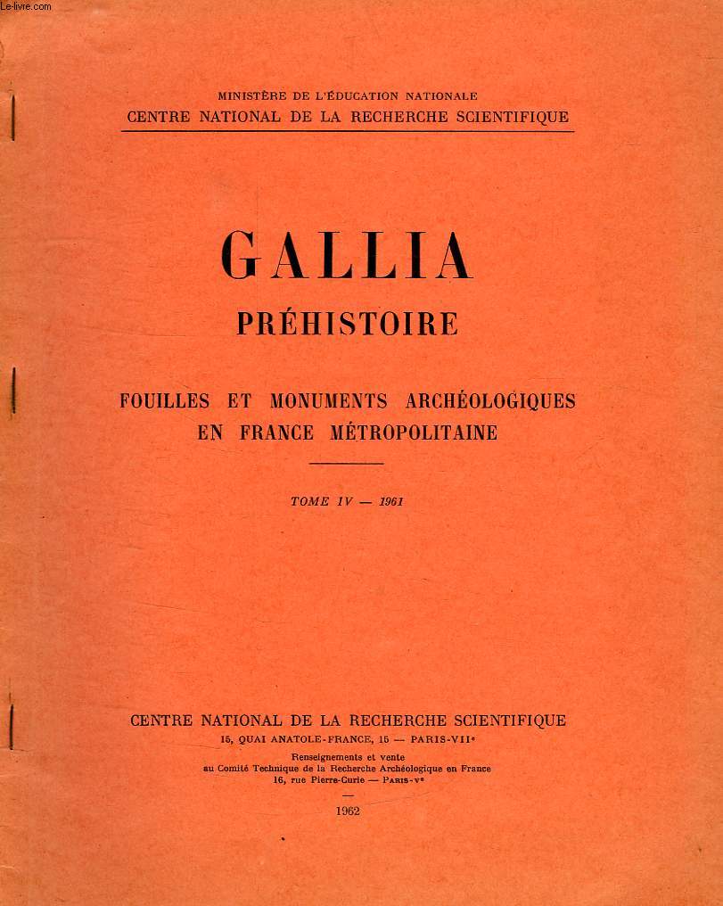 GALLIA PREHISTOIRE, TOME IV, 1961 (EXTRAIT), ALLES COUVERTES DE 'SEINE-OISE-MARNE' DANS LA REGION D'ESBLY