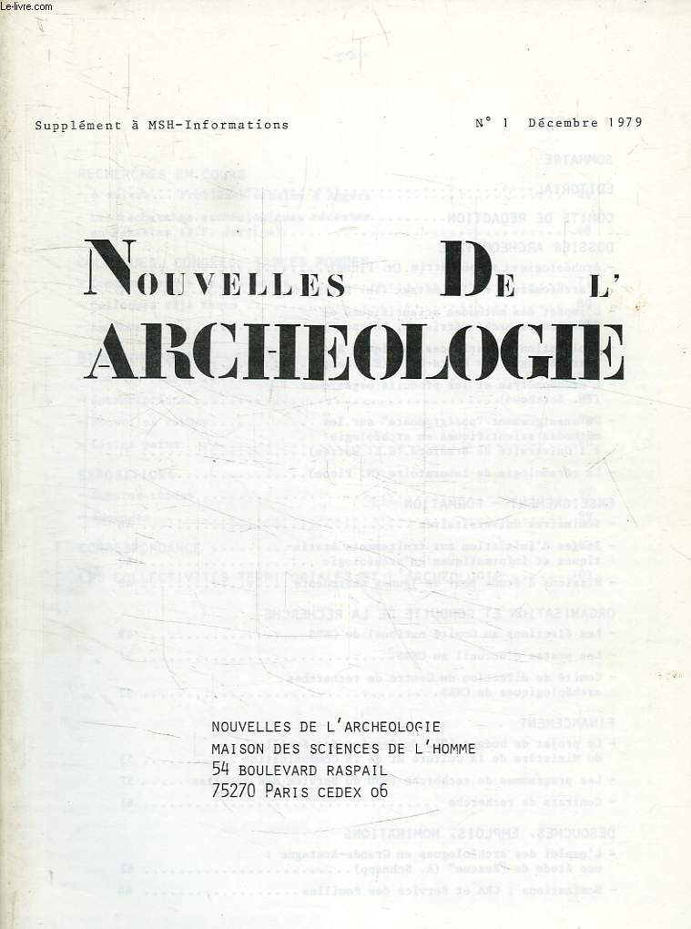 NOUVELLES DE L'ARCHEOLOGIE, N 1, DEC. 1979