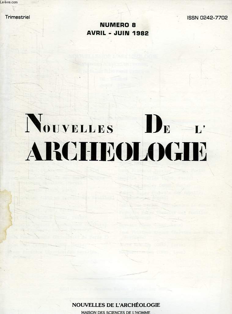 NOUVELLES DE L'ARCHEOLOGIE, N 8, AVRIL-JUIN 1982