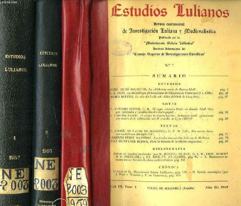 ESTUDIOS LULIANOS / STUDIA LULLIANA, 48 ANNEES (1957-2006)