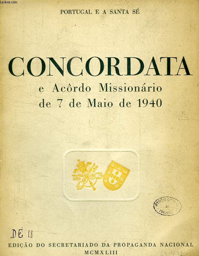 CONCORDATA E ACORDO MISSIONARIO DE 7 DE MAIO DE 1940