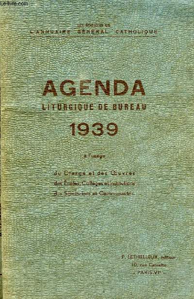 AGENDA LITURGIQUE 1939 DE BUREAU