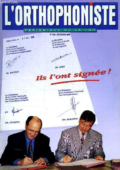 L'ORTHOPHONISTE, PERIODIQUE DE LA FNO, N 163, DEC. 1996