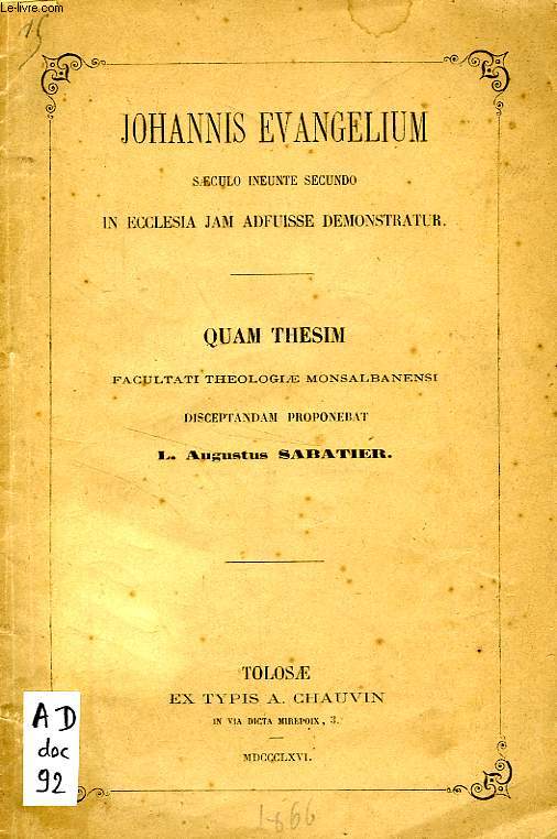 JOHANNIS EVANGELIUM SAECULO INEUNTE SECUNDO IN ECCLESIA JAM ADFUISSE DEMONSTRATUR