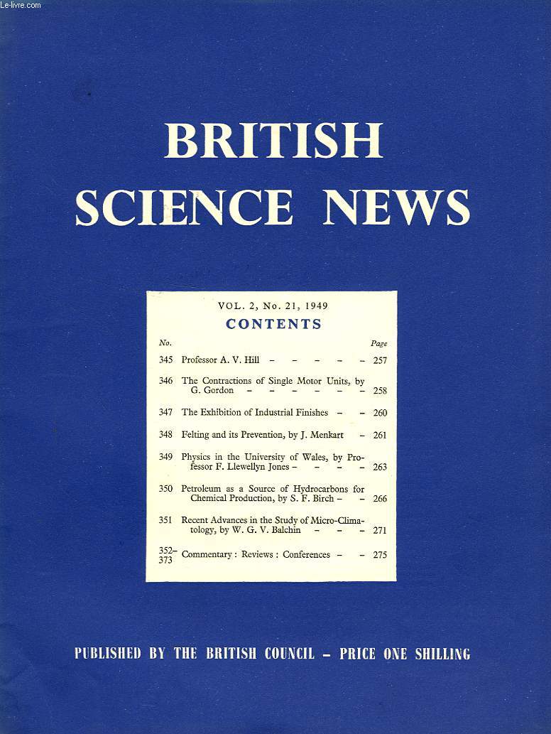 BRITISH SCIENCE NEWS, VOL. 2, N 21, 1949