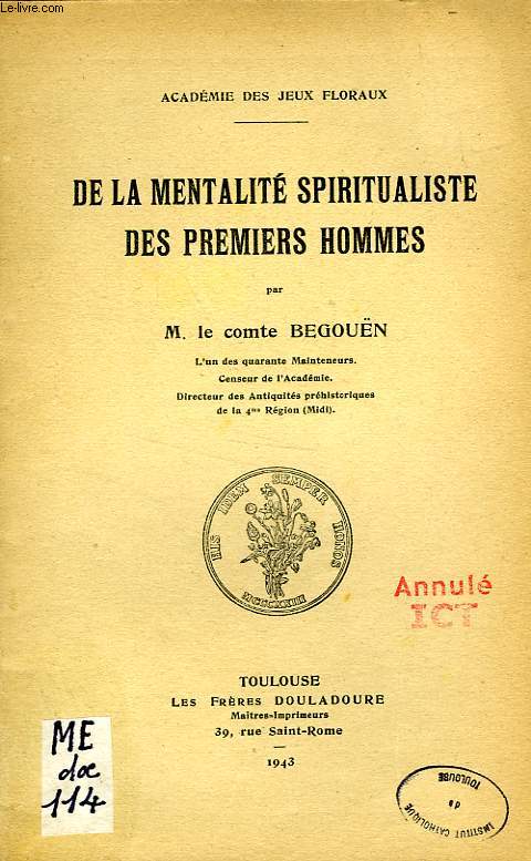 DE LA MENTALITE SPIRITUALISTE DES PREMIERS HOMMES
