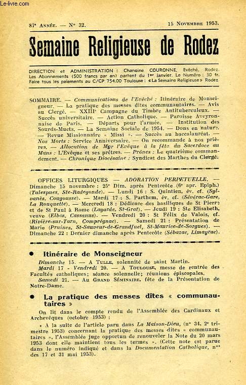 SEMAINE RELIGIEUSE DE RODEZ, N 32, NOV. 1953