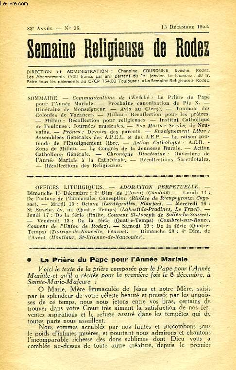 SEMAINE RELIGIEUSE DE RODEZ, N 36, DEC. 1953