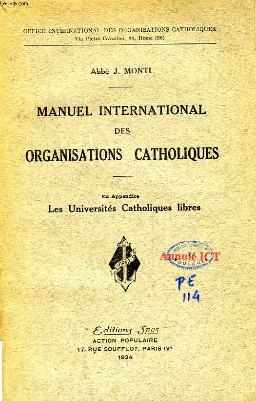 MANUEL INTERNATIONAL DES ORGANISATIONS CATHOLIQUES