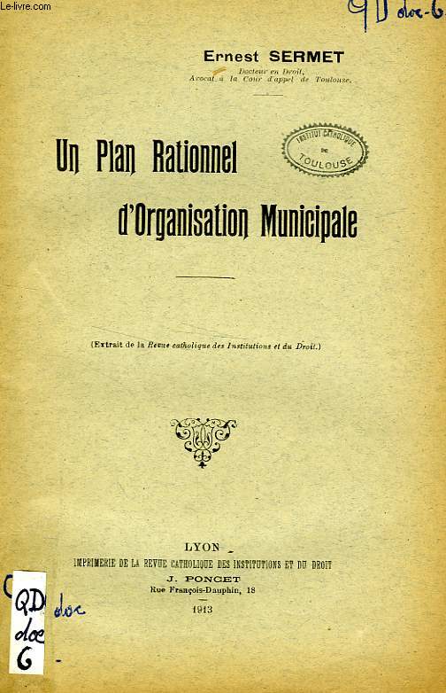 UN PLAN RATIONNEL D'ORGANISATION MUNICIPALE