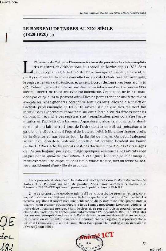 LE BARREAU DE TARBES AU XIXe SIECLE (1826-1920)