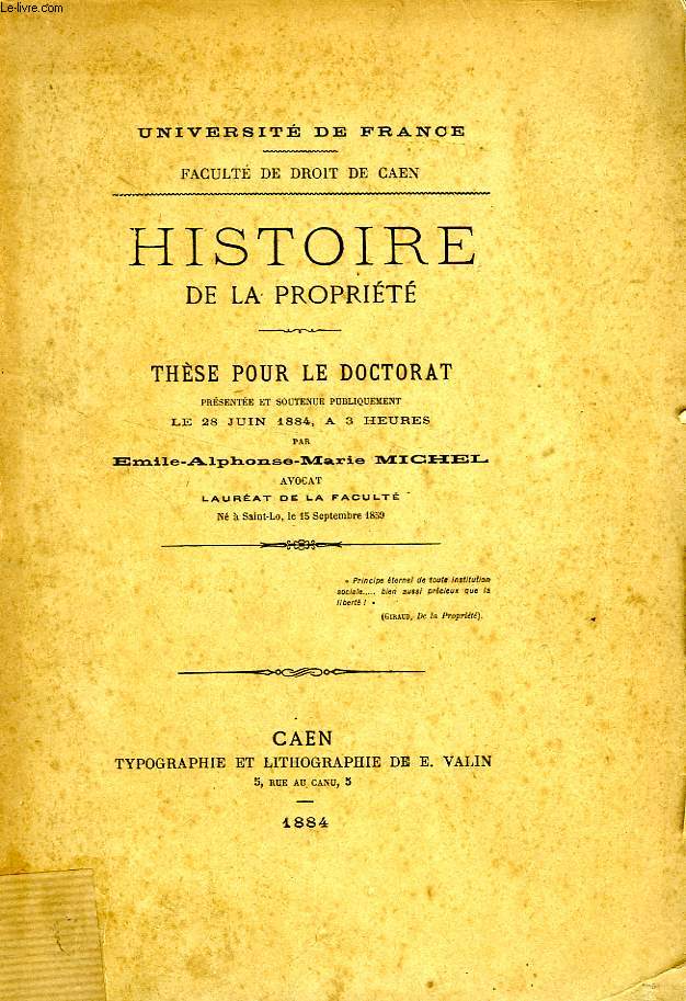 HISTOIRE DE LA PROPRIETE (THESE)
