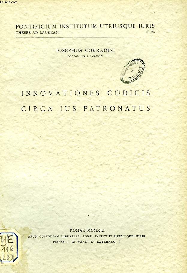 INNOVATIONES CODICIS CIRCA IUS PATRONATUS