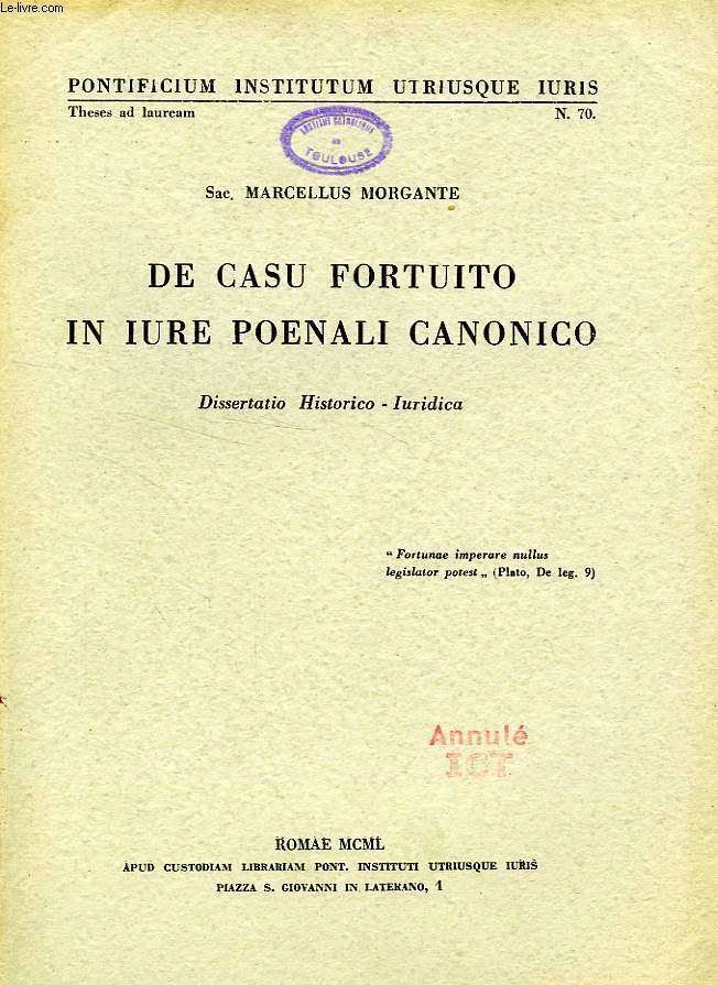 DE CASU FORTUITO IN IURE POENALI CANONICO