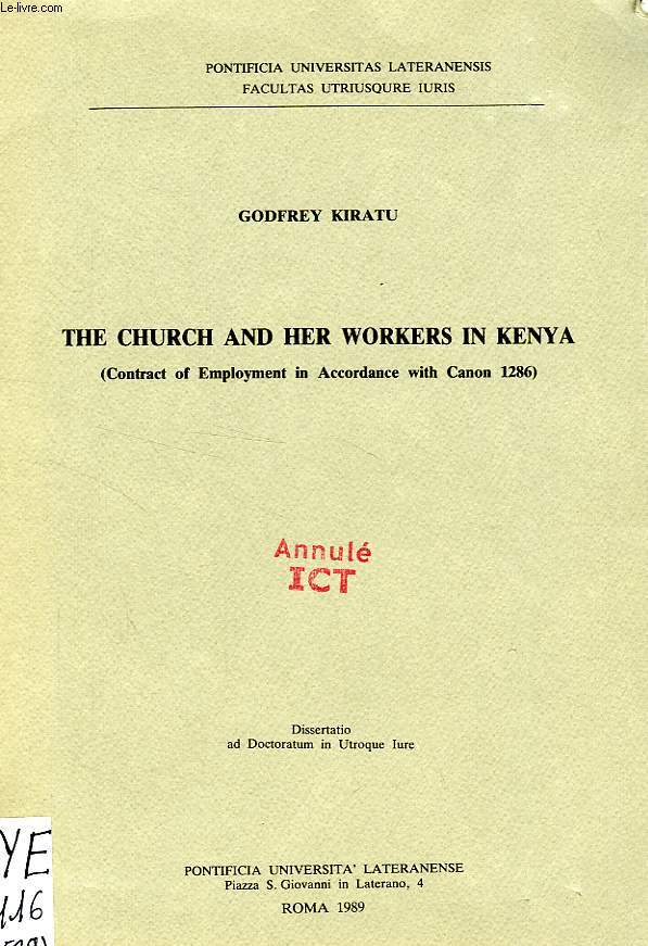 THE CHURCH AND HER WORKERS IN KENYA (CONTRACT OF EMPLOYMENT IN ACCORDANCE WITH CANON 1286)