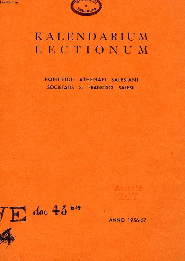 KALENDARIUM LECTIONUM, ANNO 1956-57